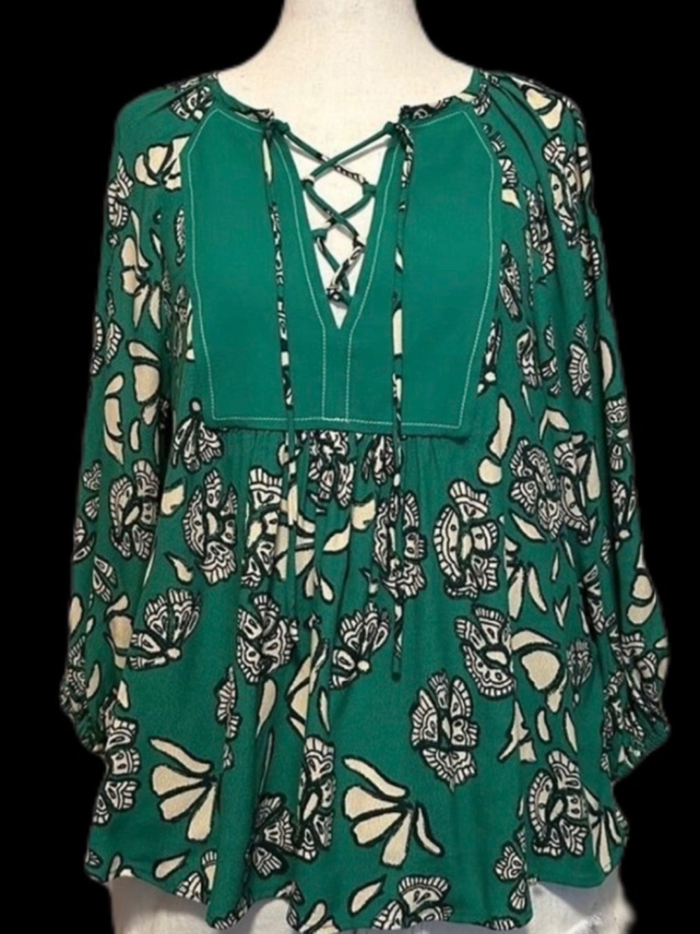 ba&sh Blouse Aura Green Floral Boho Flowy Top Size Medium